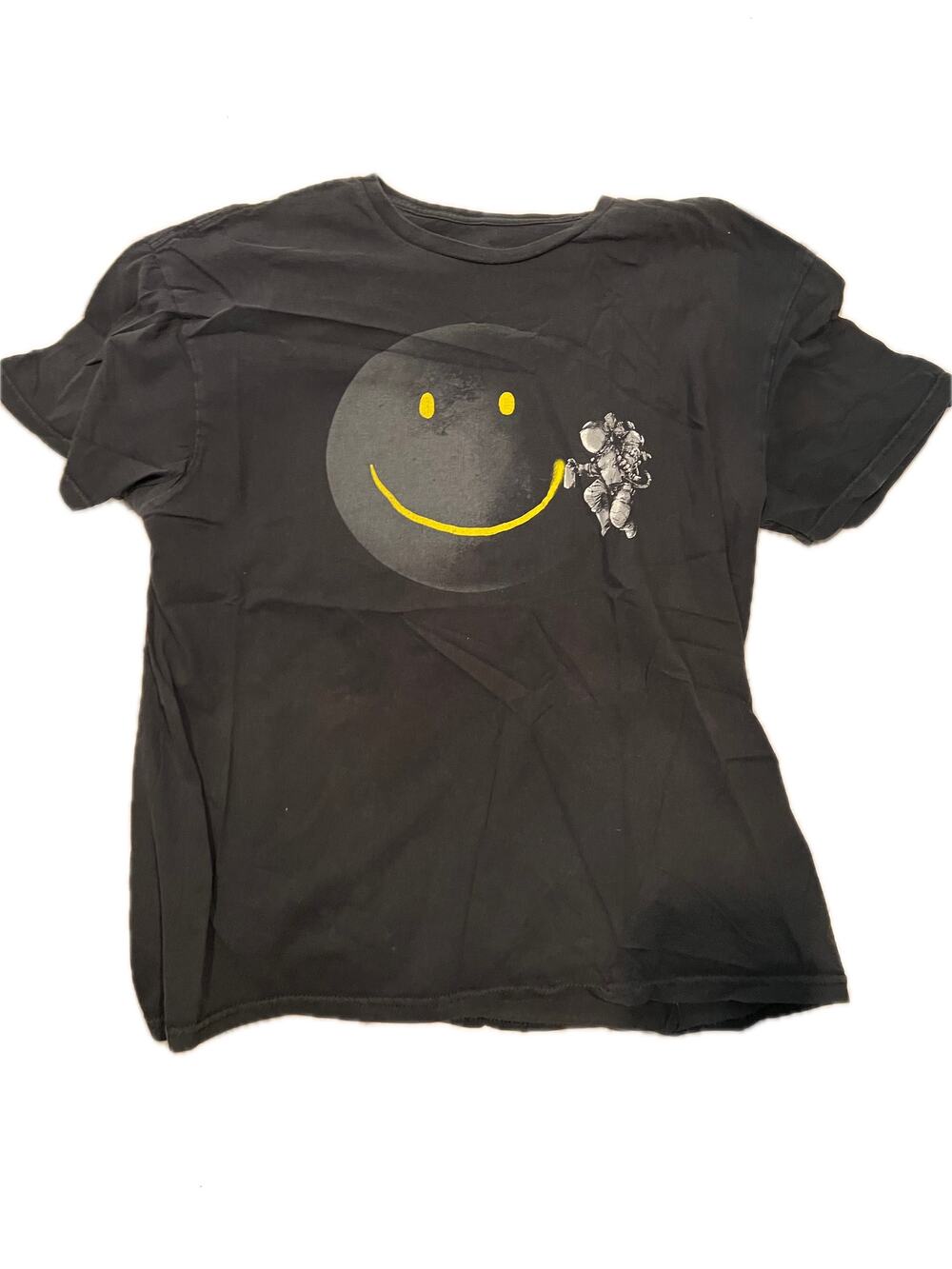 Threadless Spaceman Smiley Face Tag Black T-Shirt Mens XL